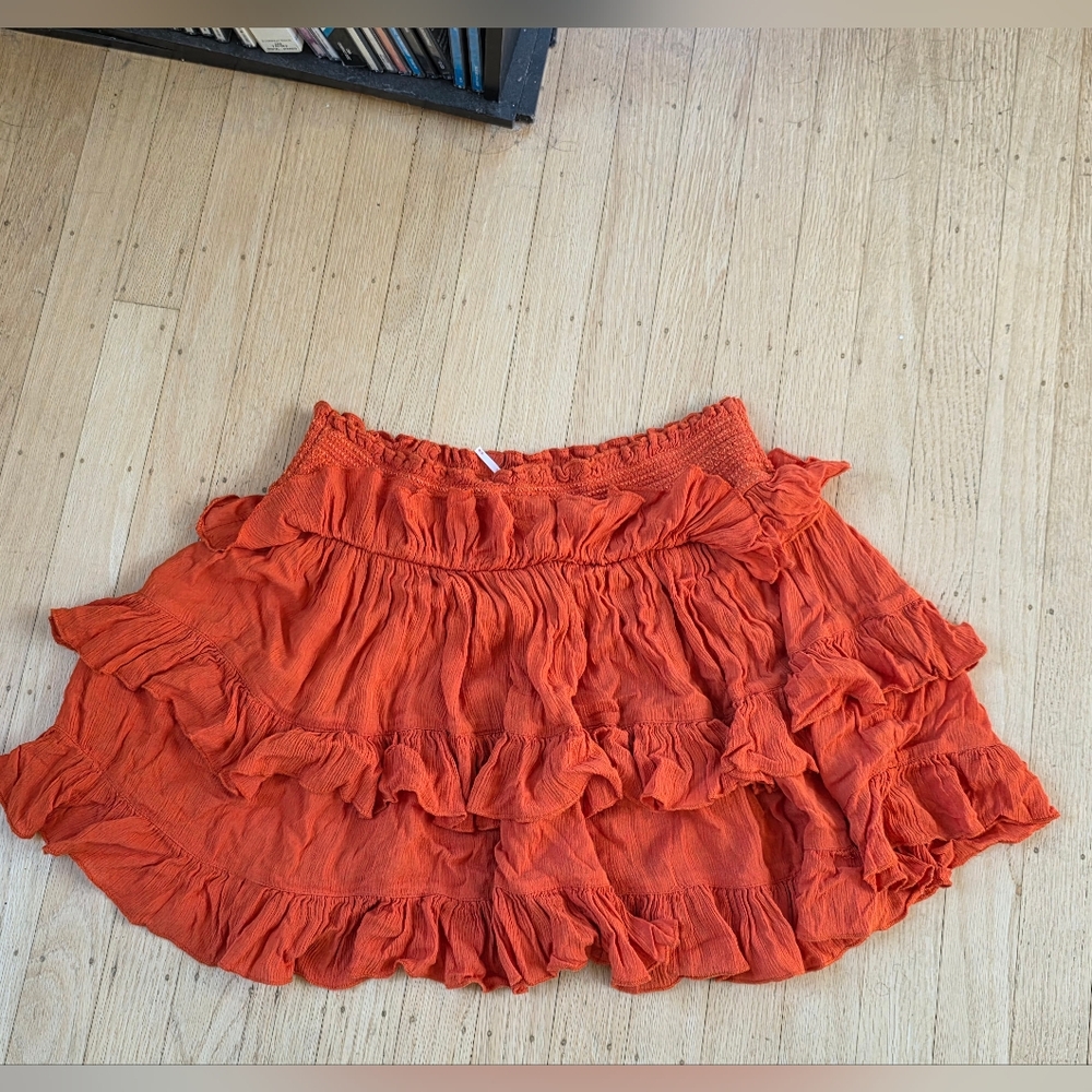 Free People Tiered Orange Boho Mini Skirt Size M